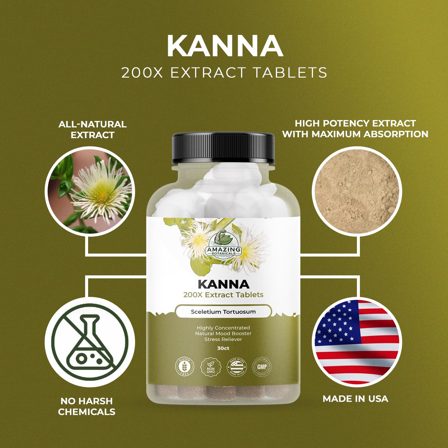 Amazing Botanicals Kanna Extract Tablets – Sceletium Tortuosum (10,000 mg per Tablet) – 30 Tablets