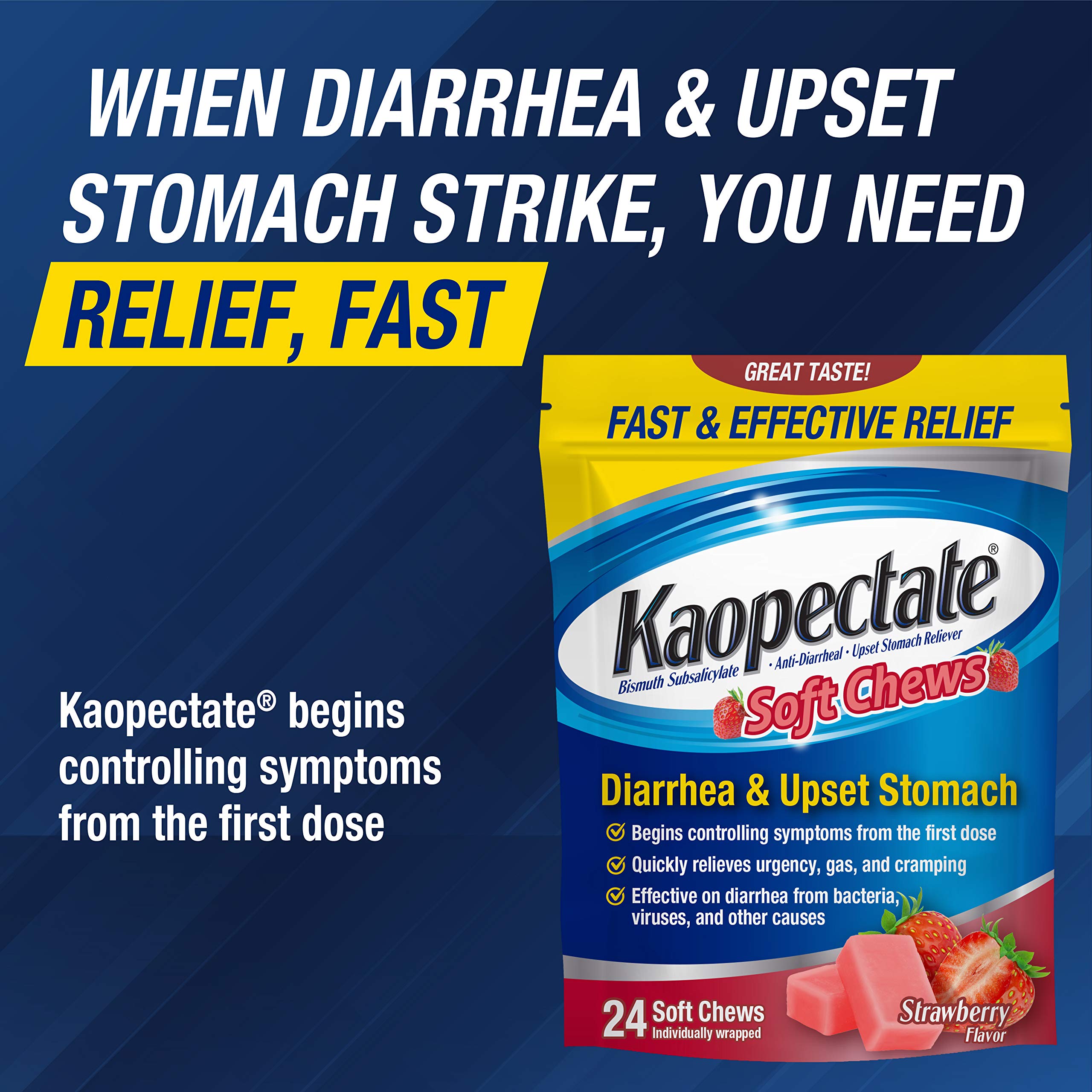 Kaopectate Strawberry Soft Chews 24 Count – Fast Stomach Relief