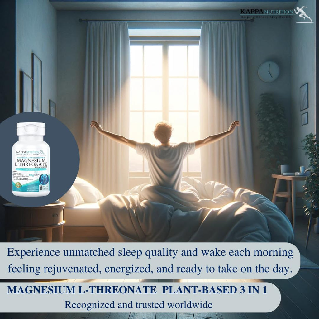 Kappa Nutrition Magbrain Magnesium L-Threonate – 420 mg Elemental Magnesium (3-Capsule Serving) | Plant-Based, 90 Vegan Capsules, Brain & Sleep Support