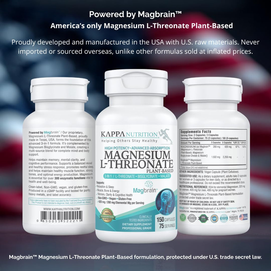 Kappa Nutrition Magbrain Magnesium L-Threonate – 420 mg Elemental Magnesium, 150 Vegan Capsules