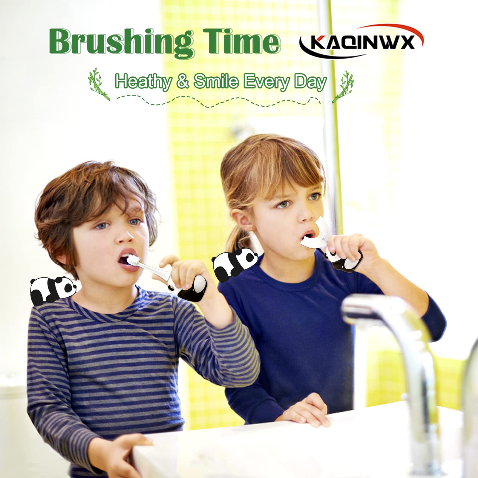 KAQINWX Kids U Shaped Electric Toothbrush – Panda Design, 3 Modes, 60s Timer, IPX7 Waterproof, Ages 2-12