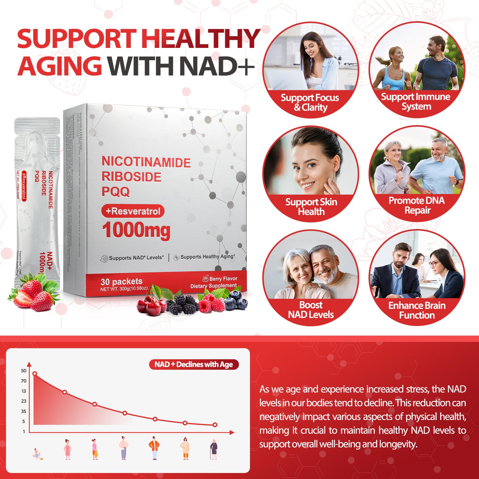 Kaseano NAD Supplement - Liposomal NAD+ Liquid 1000mg | 30 Packets