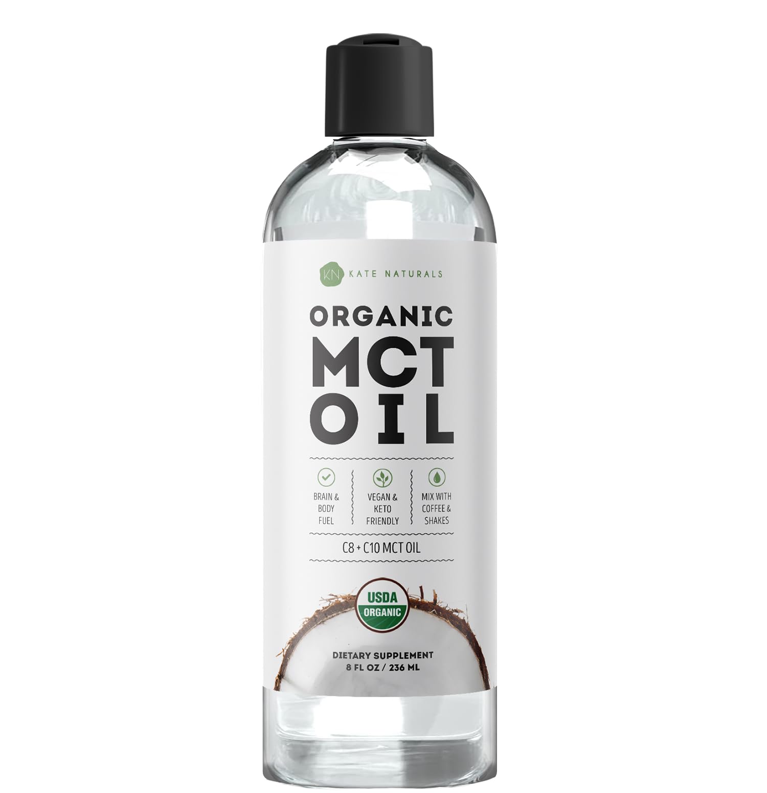 Kate Naturals Organic MCT Oil for Coffee – C8 & C10, 8oz, Unflavored