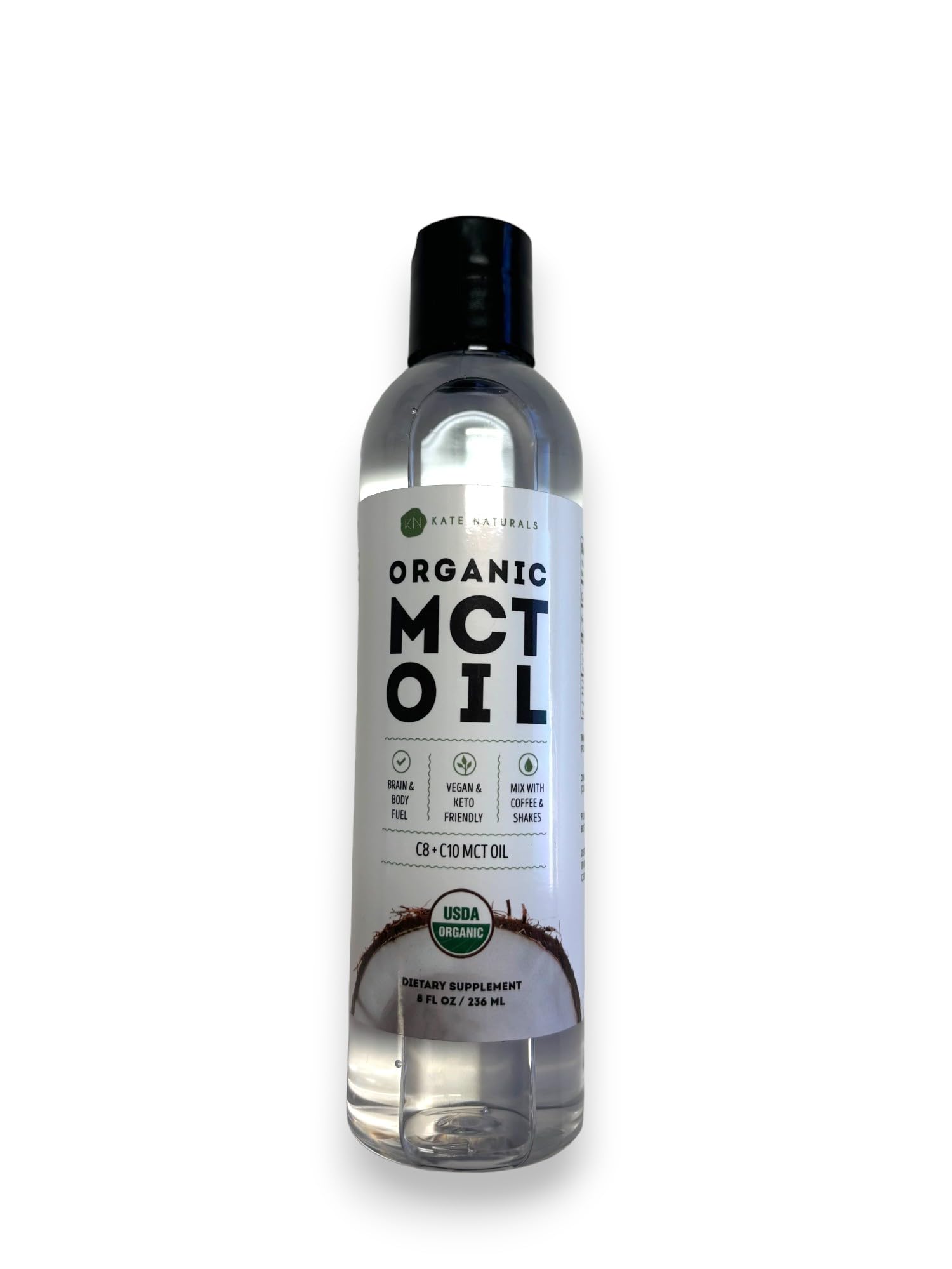 Kate Naturals Organic MCT Oil for Coffee – C8 & C10, 8oz, Unflavored