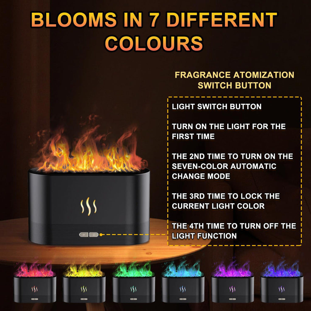 kathluce Flame Humidifier with 7 Colors — Noise-Free Essential Oil Diffuser (Deepblack)