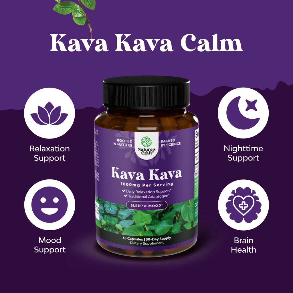 Kava Kava Root Extract 1000mg – Fast Acting Calm, Mood Support & Sleep | 30 Servings
