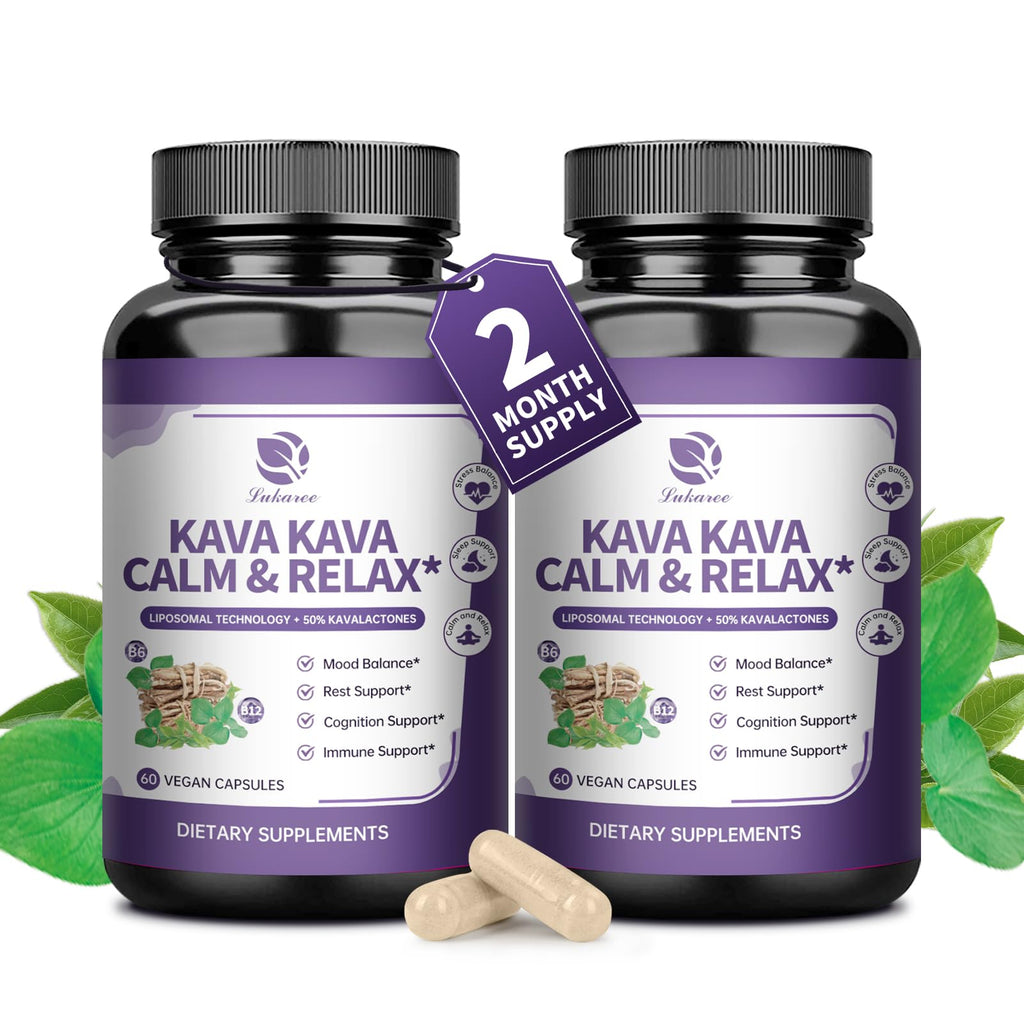 Lukaree Kava Kava Root Extract Liposomal Capsules with L-Theanine – 2 Pack