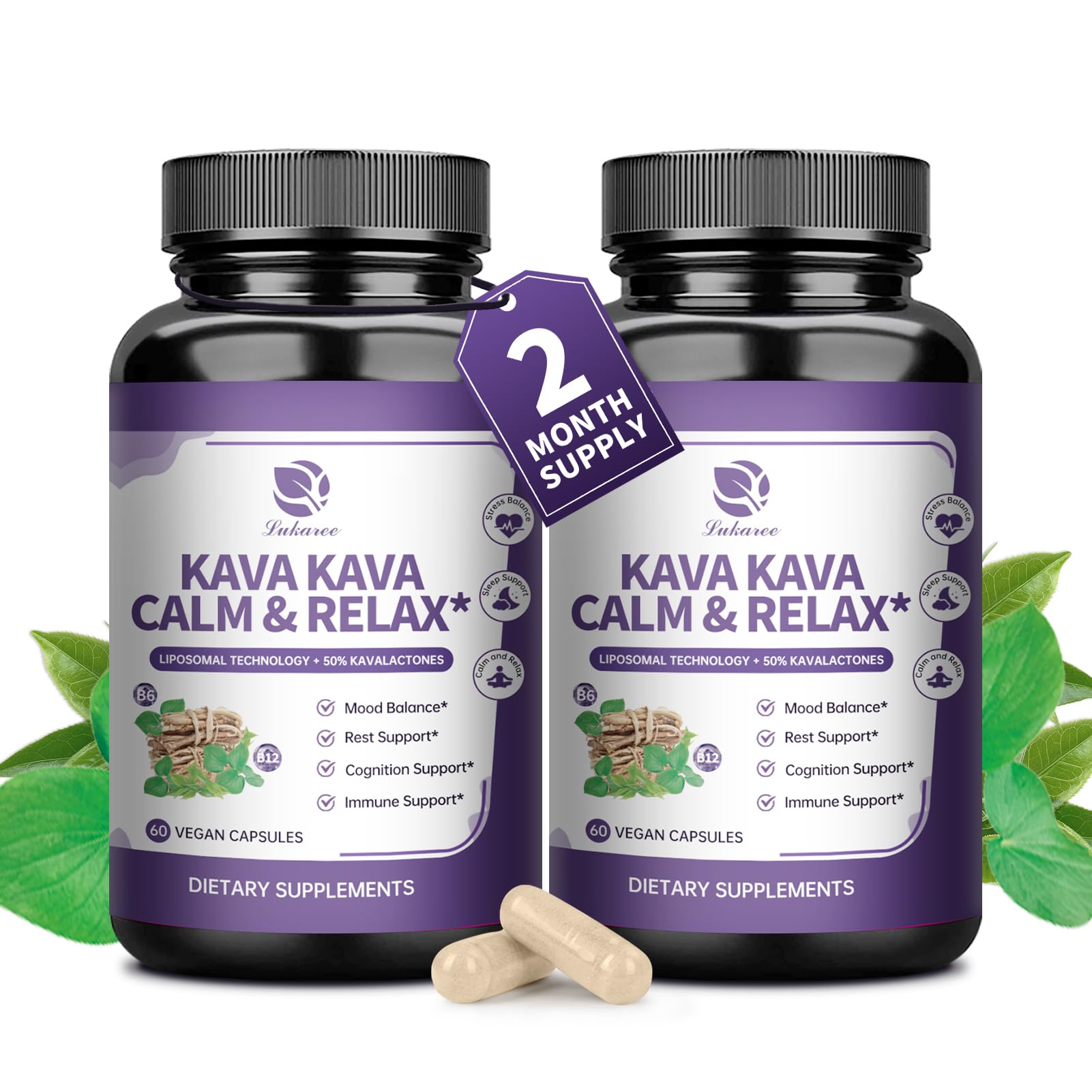 Lukaree Kava Kava Root Extract Liposomal Capsules with L-Theanine – 2 Pack