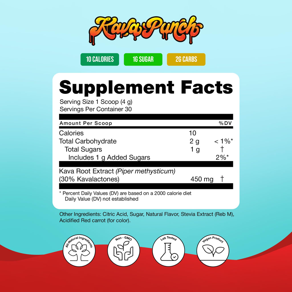 KAVA PUNCH Relaxation Powder – 30 Servings, Premium Kava Kava Extract, Non-Alcoholic Drink Mix