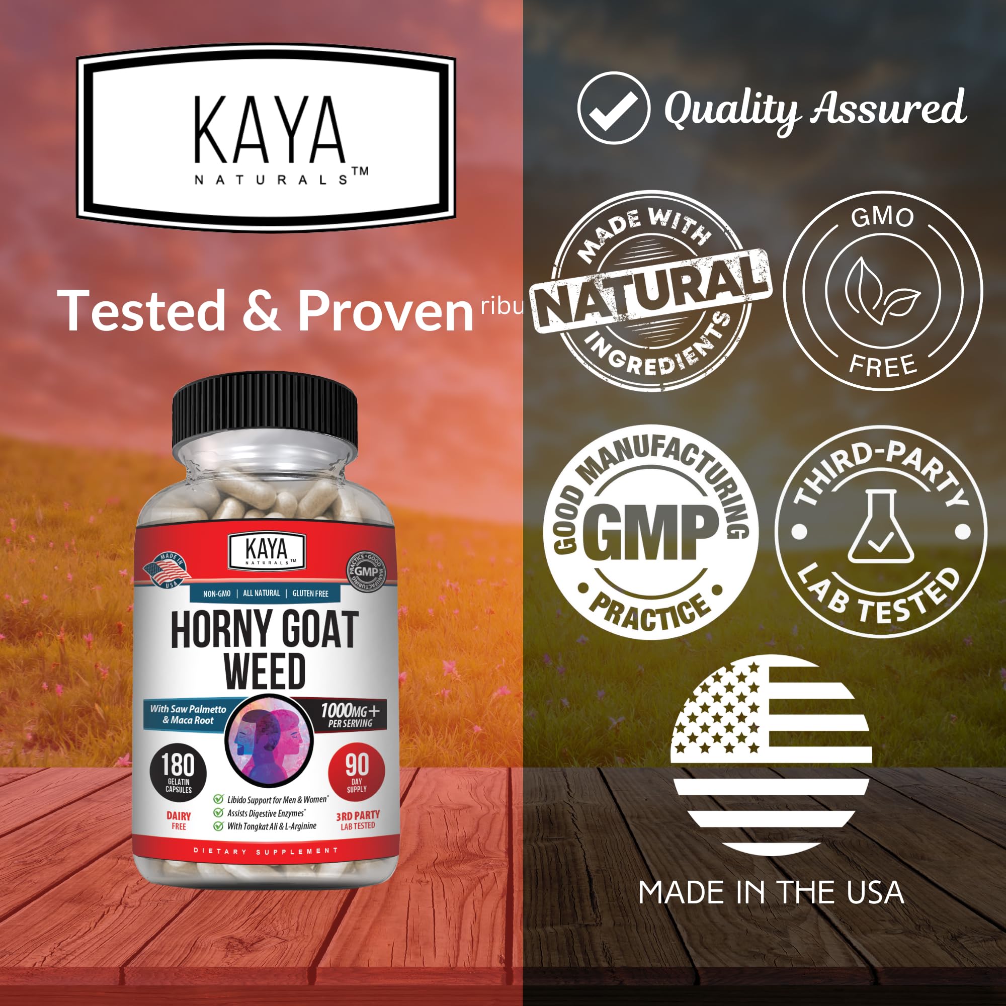 Kaya Naturals Horny Goat Weed Extract – Extra Strength Complex with Maca, Saw Palmetto, Ginseng, Arginine | 180 Count