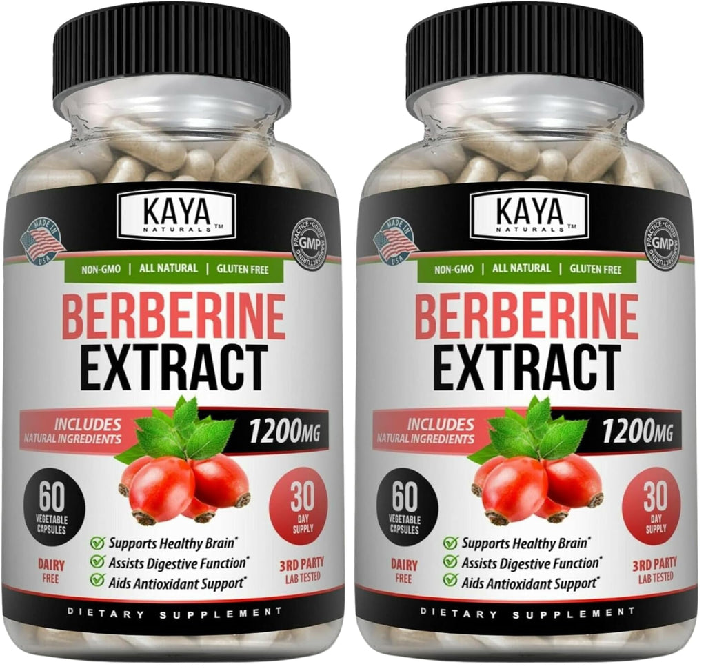 Kaya Naturals Berberine HCL 1200mg – Immune & Gut Health | Vegetarian, Non-GMO, Gluten-Free | 60 Count (Pack of 2)