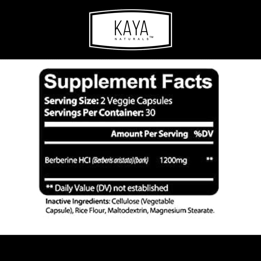 Kaya Naturals Berberine HCL 1200mg – Immune & Gut Health | Vegetarian, Non-GMO, Gluten-Free | 60 Count (Pack of 2)