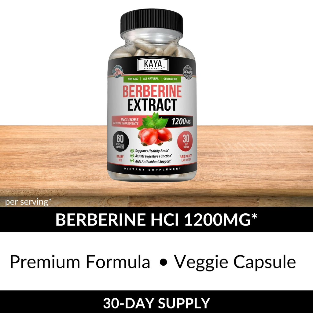 Kaya Naturals Berberine HCL 1200mg – Immune & Gut Health | Vegetarian, Non-GMO, Gluten-Free | 60 Count (Pack of 2)