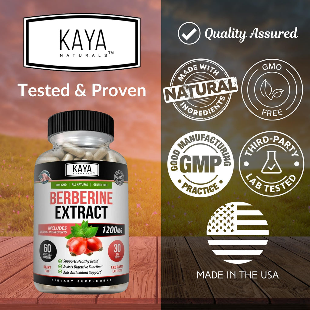 Kaya Naturals Berberine HCL 1200mg – Immune & Gut Health | Vegetarian, Non-GMO, Gluten-Free | 60 Count (Pack of 2)