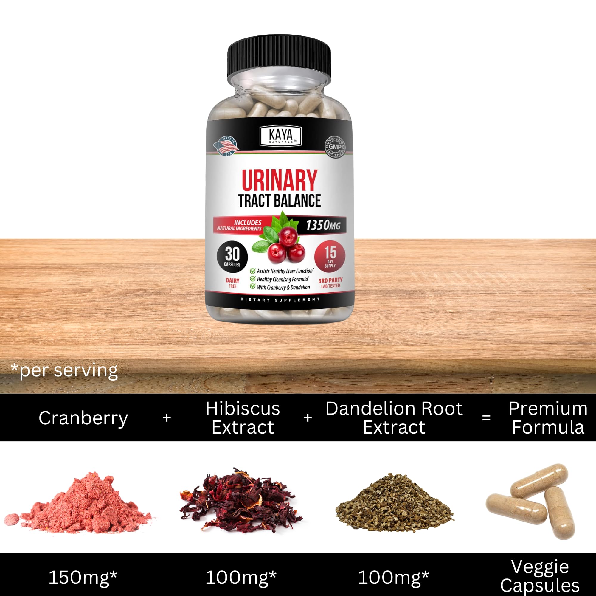 Kaya Naturals D-Mannose Urinary Tract Support – Cranberry, Hibiscus & Dandelion Root | 30 Veggie Capsules