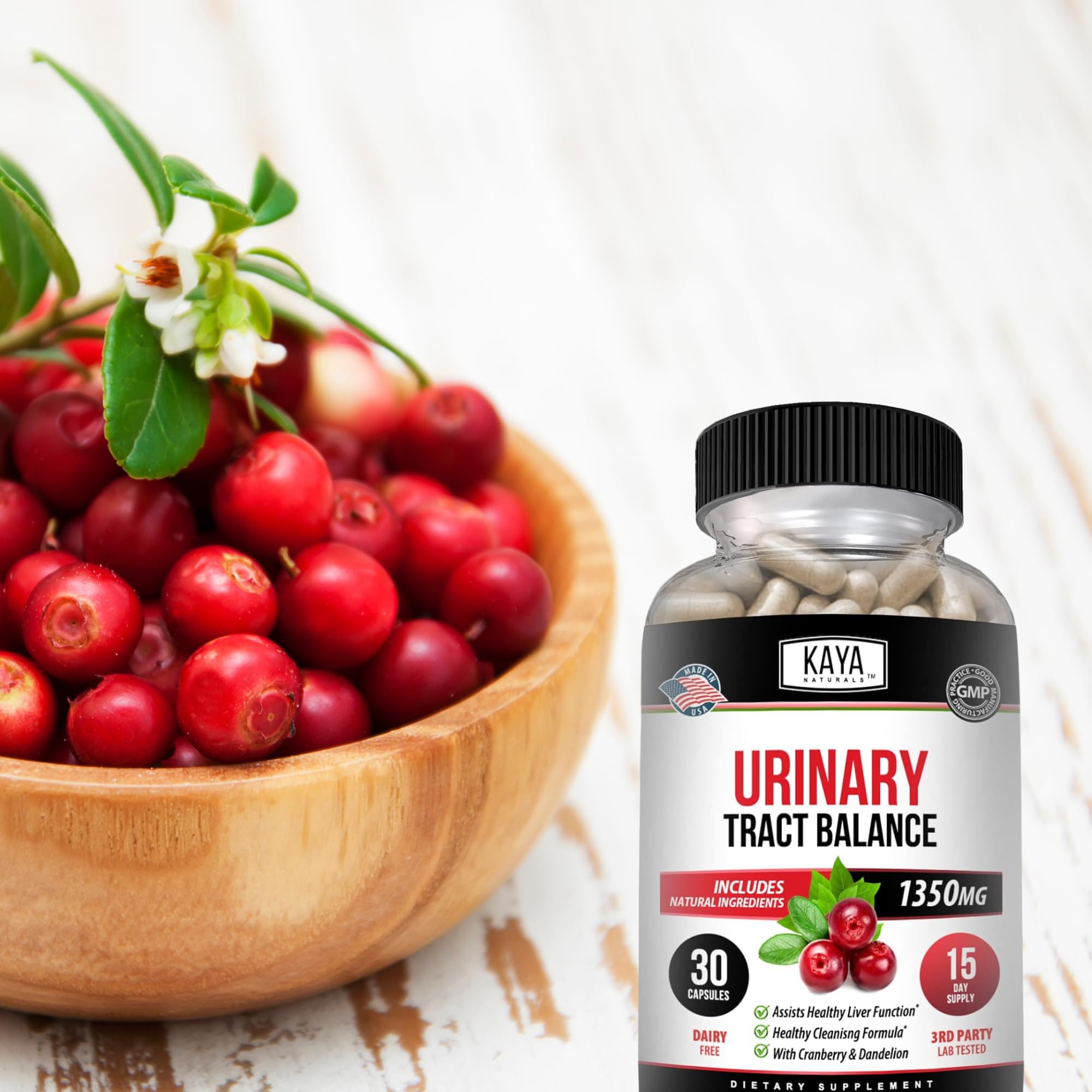 Kaya Naturals D-Mannose Urinary Tract Support – Cranberry, Hibiscus & Dandelion Root | 30 Veggie Capsules
