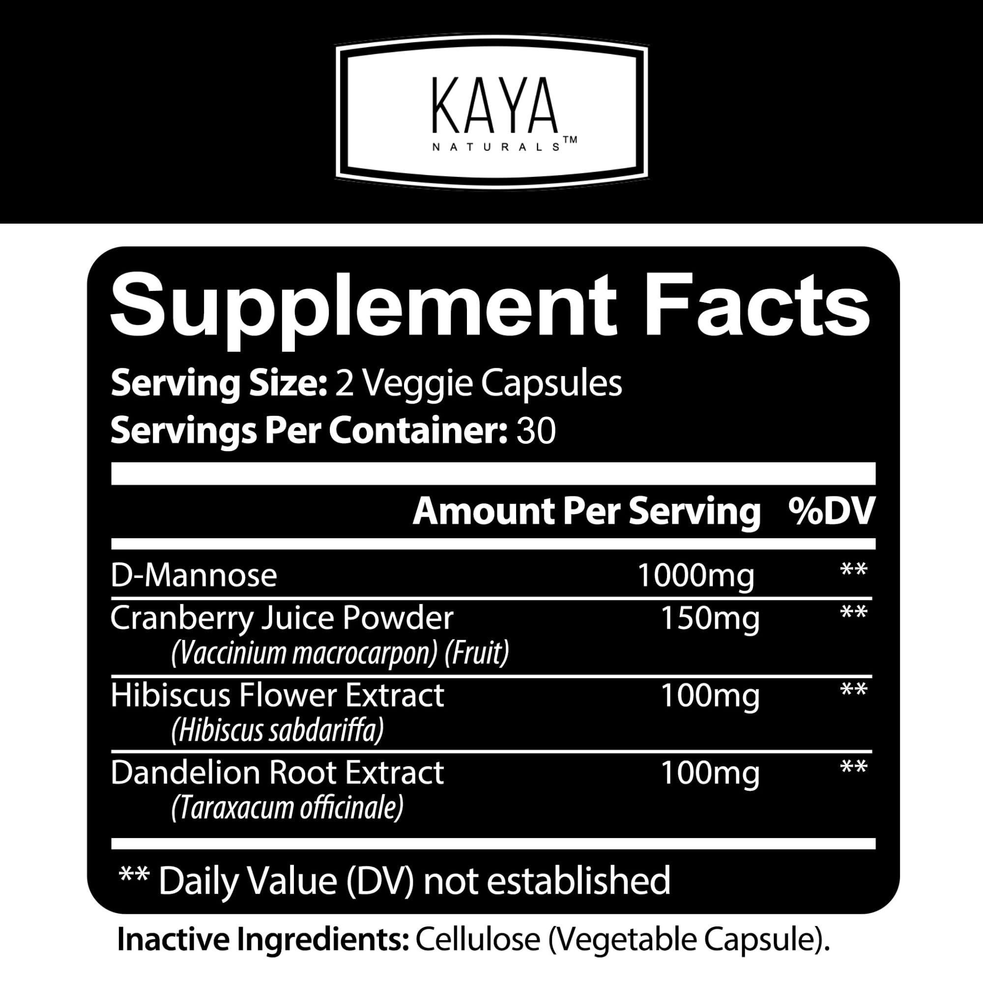 Kaya Naturals D-Mannose Urinary Tract Health – 60 Veggie Capsules