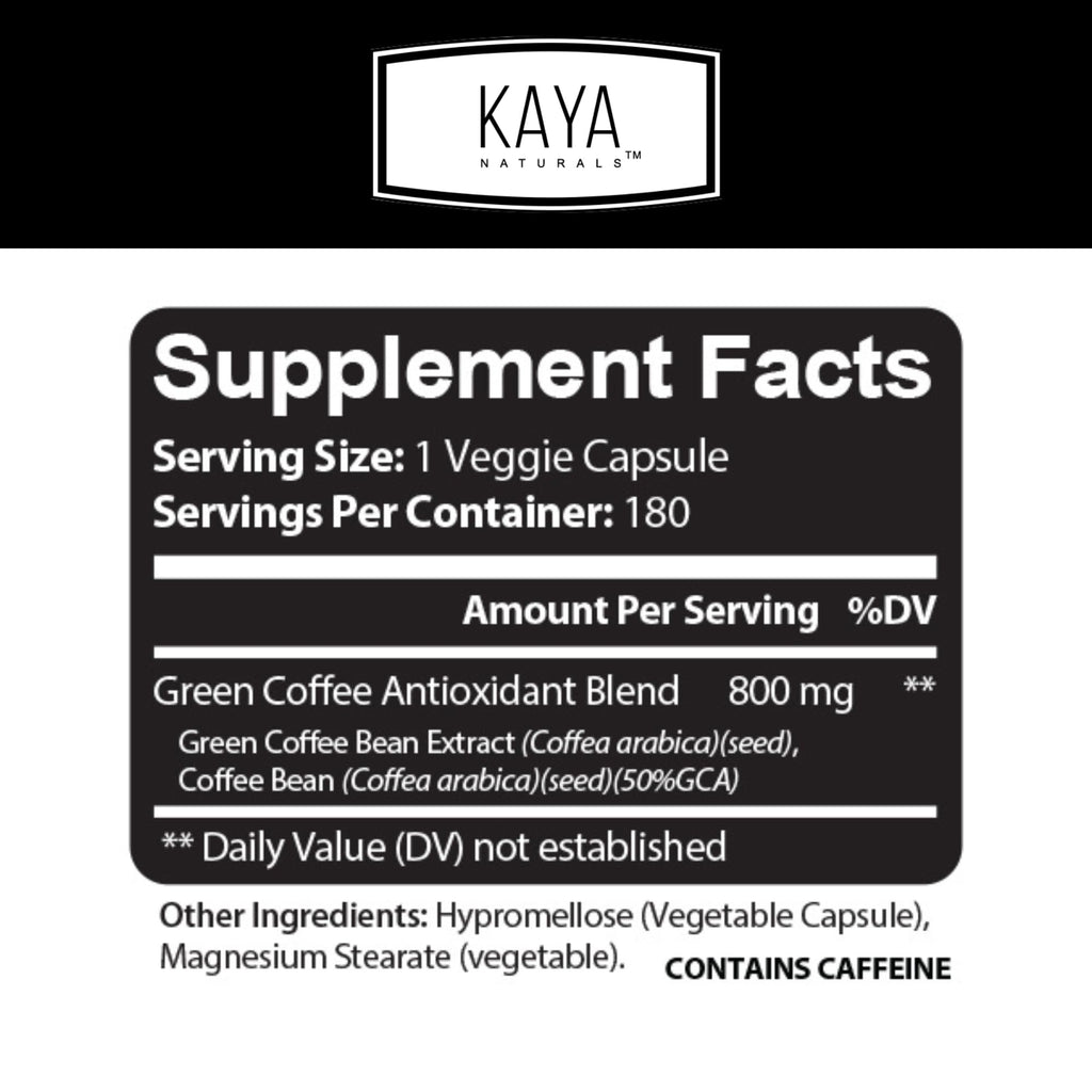Kaya Naturals Green Coffee Bean Extract – Non-GMO, Gluten-Free Supplement 180 Count