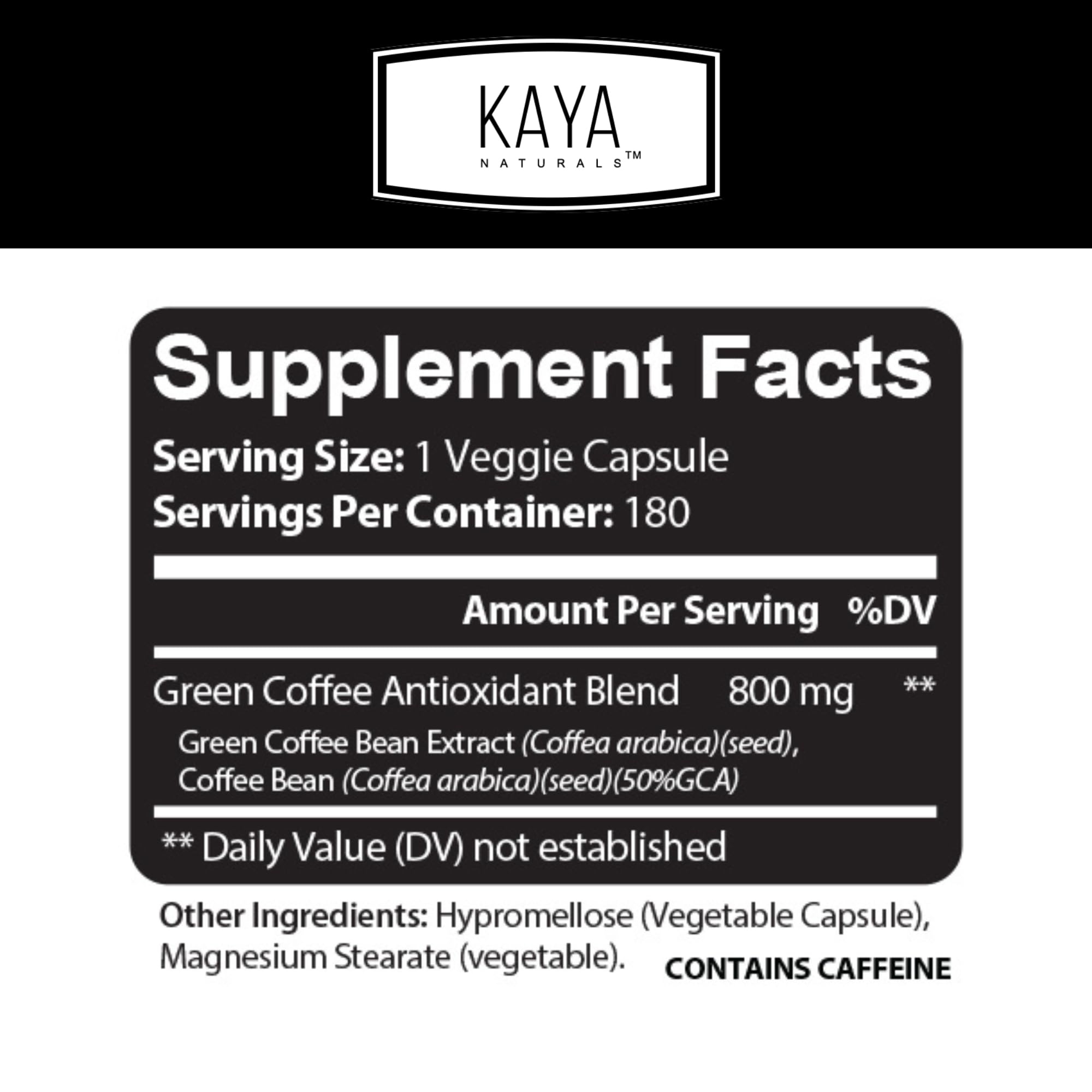 Kaya Naturals Green Coffee Bean Extract – Non-GMO, Gluten-Free Supplement 180 Count