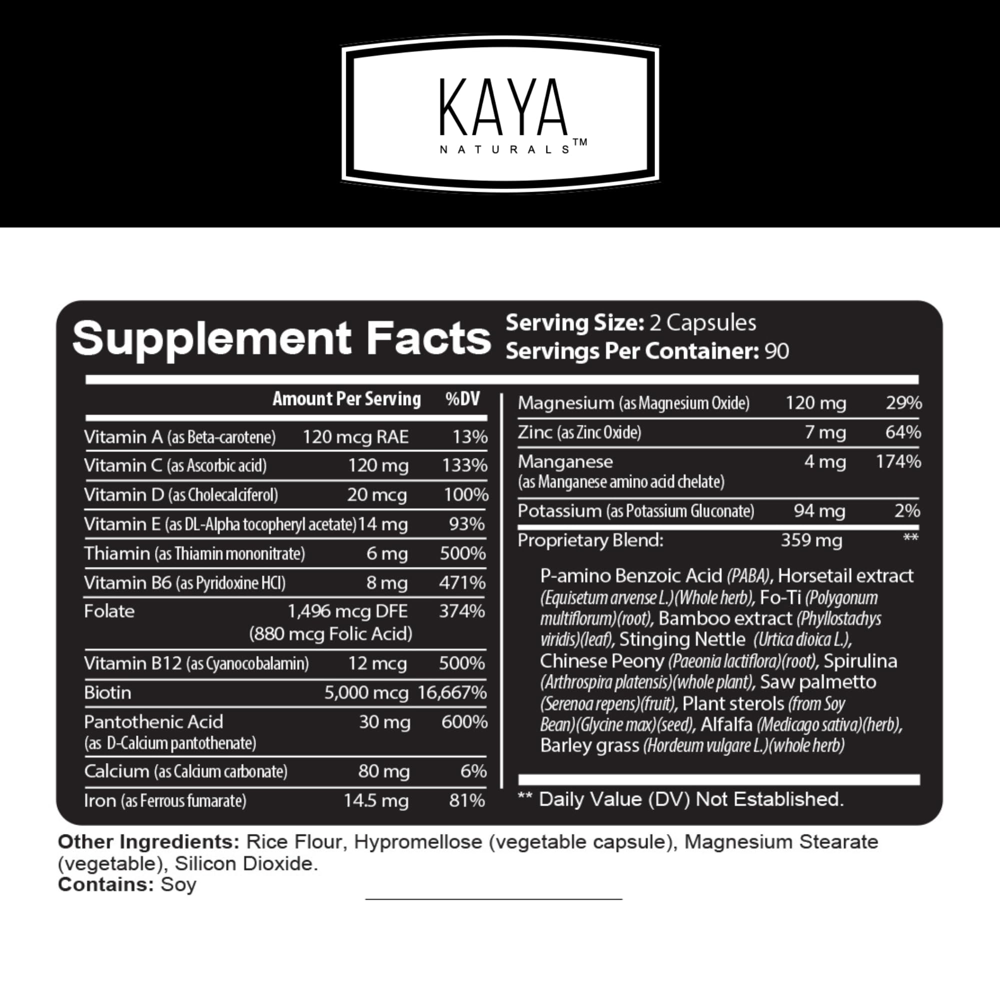 Kaya Naturals Hair Skin Nails Capsules – Biotin, Vitamin D & B-12 (180 Count)