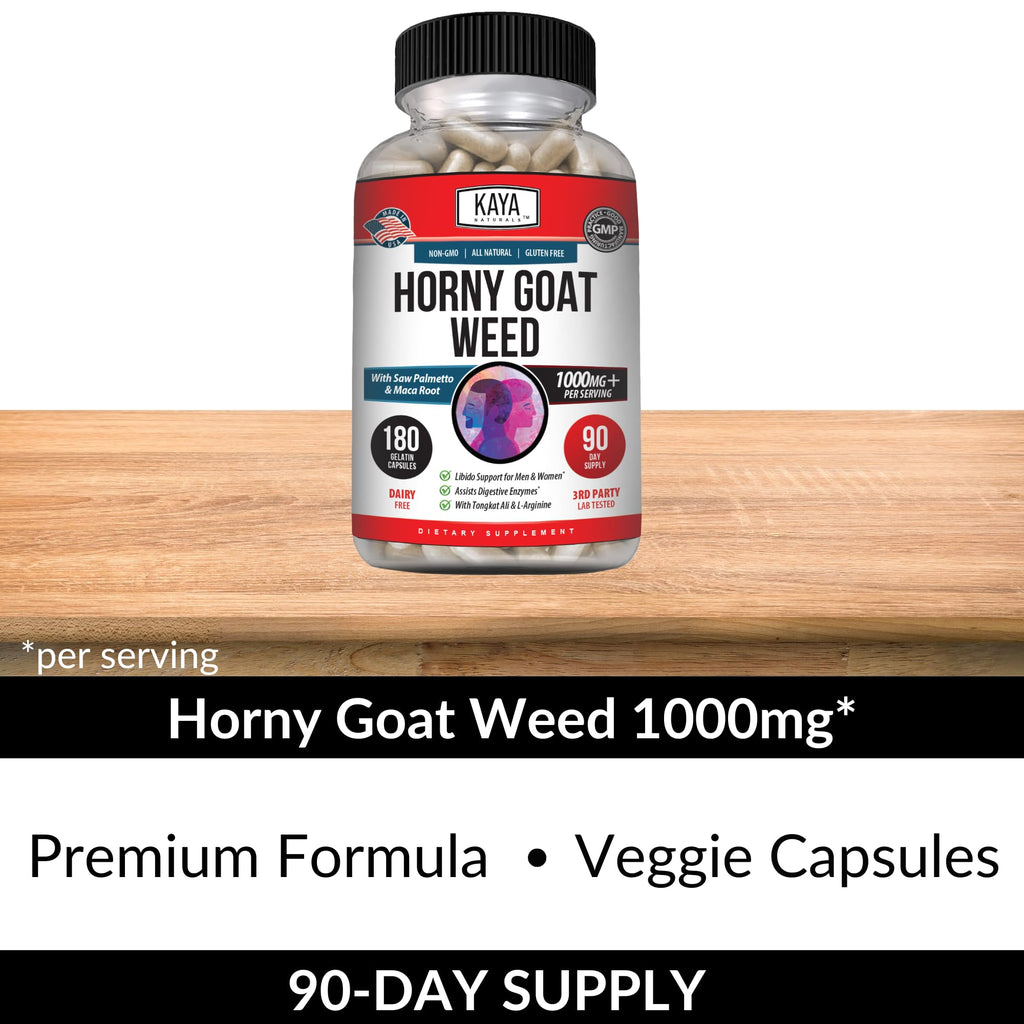Kaya Naturals Horny Goat Weed Extract – Extra Strength Complex with Maca, Saw Palmetto, Ginseng, Arginine | 180 Count