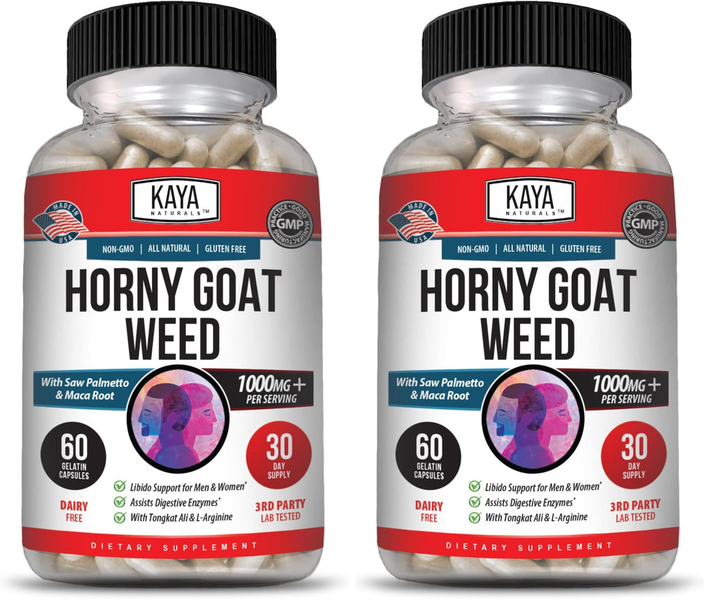 Kaya Naturals Horny Goat Weed Extract with Maca - Saw Palmetto, Ginseng, Arginine - 60 Count (Pack of 2)