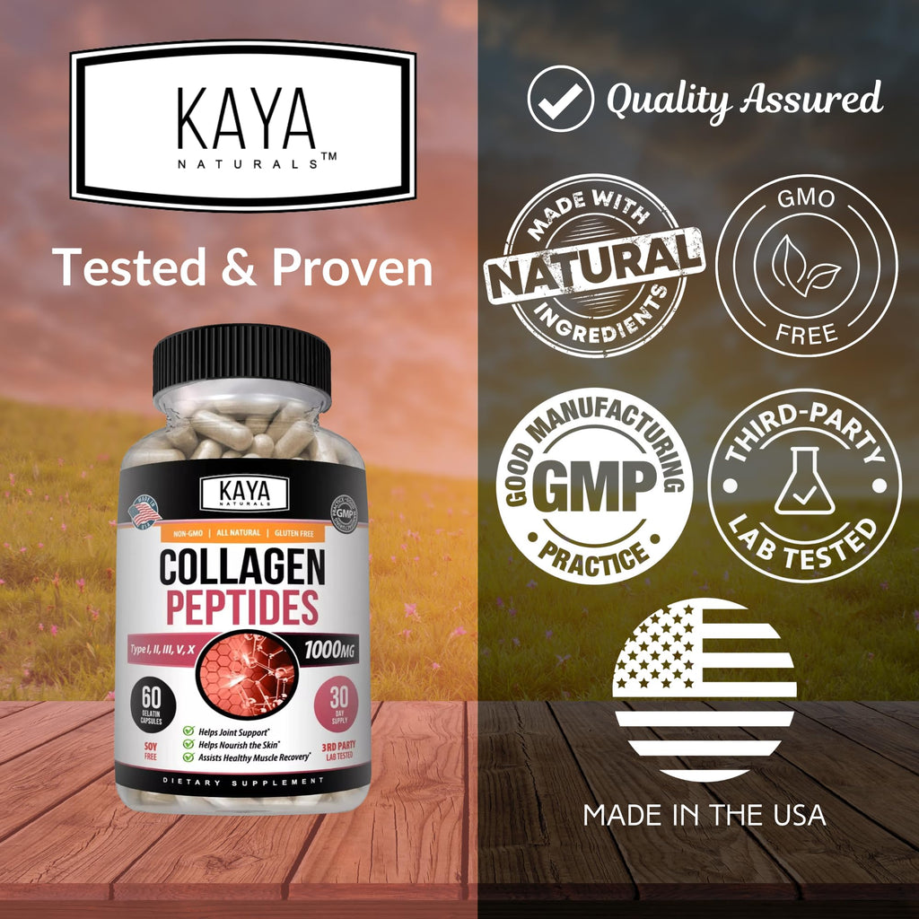 Kaya Naturals Multi Collagen Peptides Complex – Types I, II, III, V & X | 60 Count Capsules (Pack of 2)