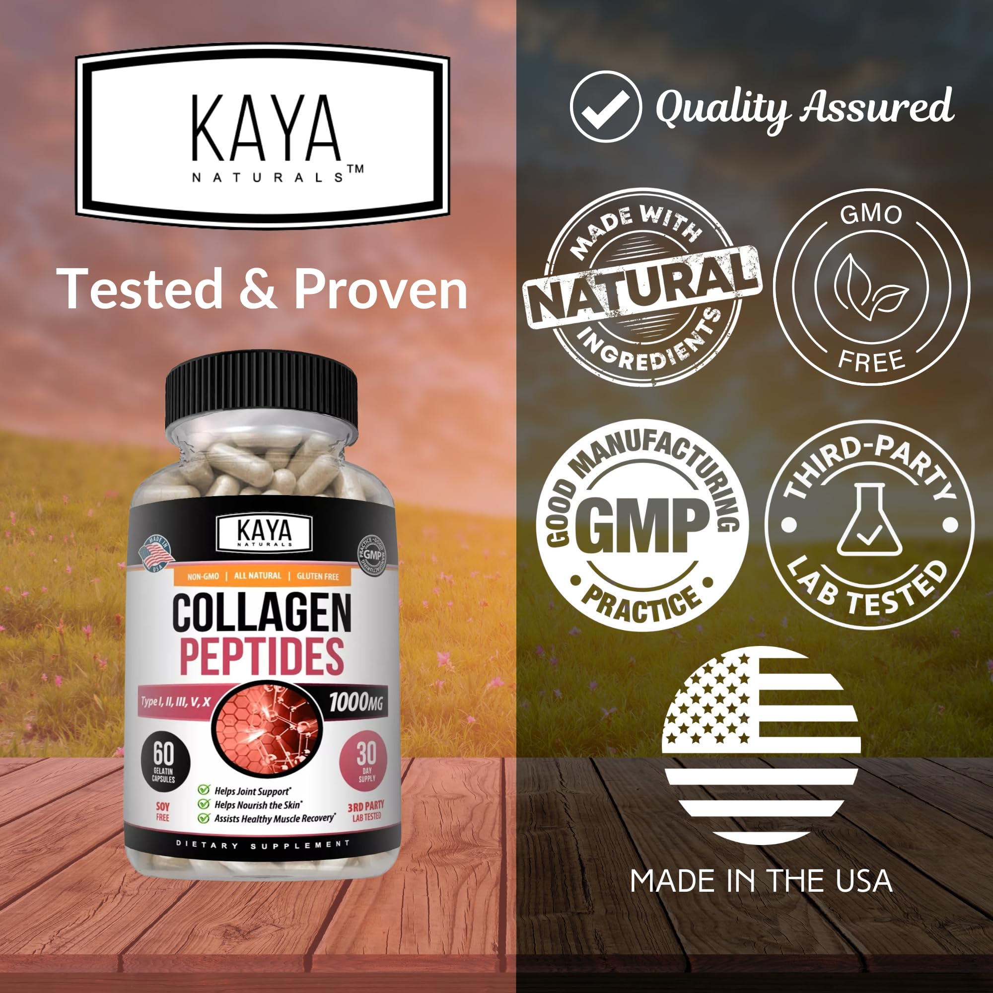 Kaya Naturals Multi Collagen Peptides Complex – Types I, II, III, V & X | 60 Count Capsules (Pack of 2)