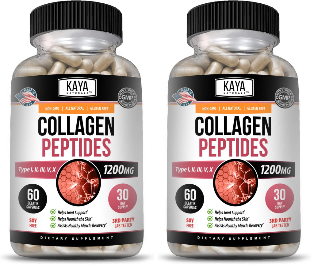 Kaya Naturals Multi Collagen Peptides Complex – Types I, II, III, V & X | 60 Count Capsules (Pack of 2)