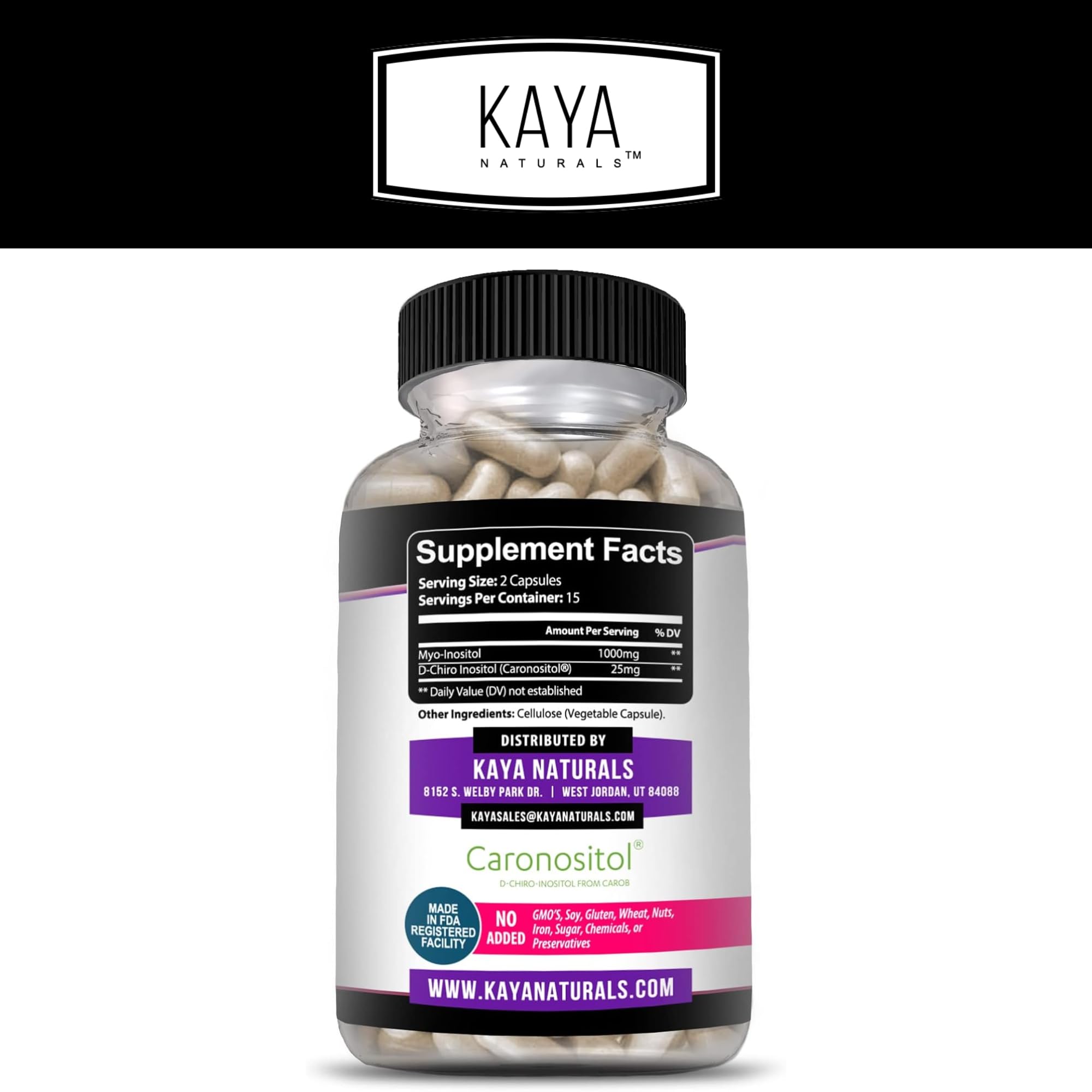 Kaya Naturals Myo & D-Chiro Inositol Plus for Women - Vitamin B8 30 Capsules