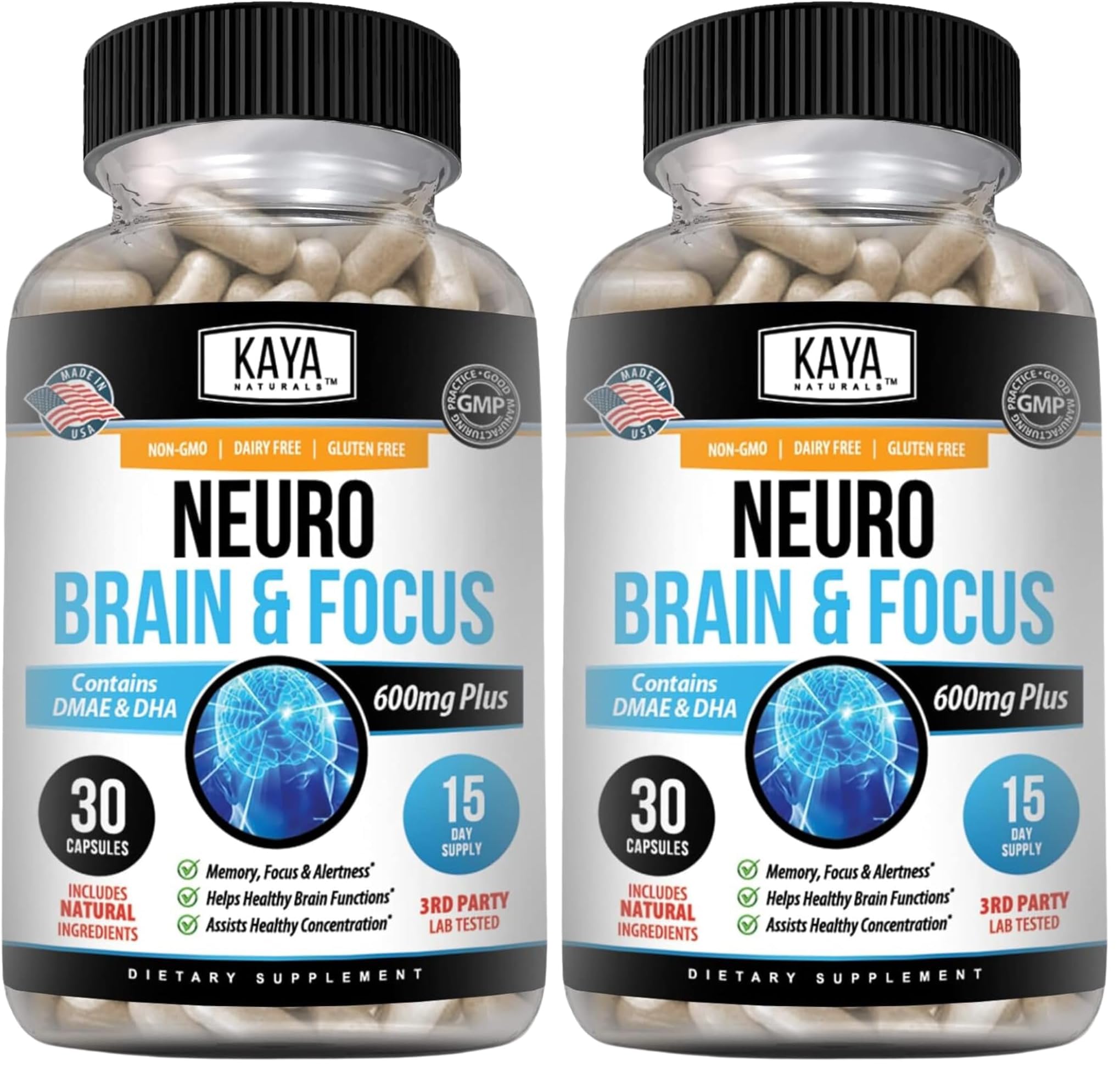 Kaya Naturals Neuro Brain Nootropic: Memory & Focus Capsule – 60 Capsules (Pack of 2)