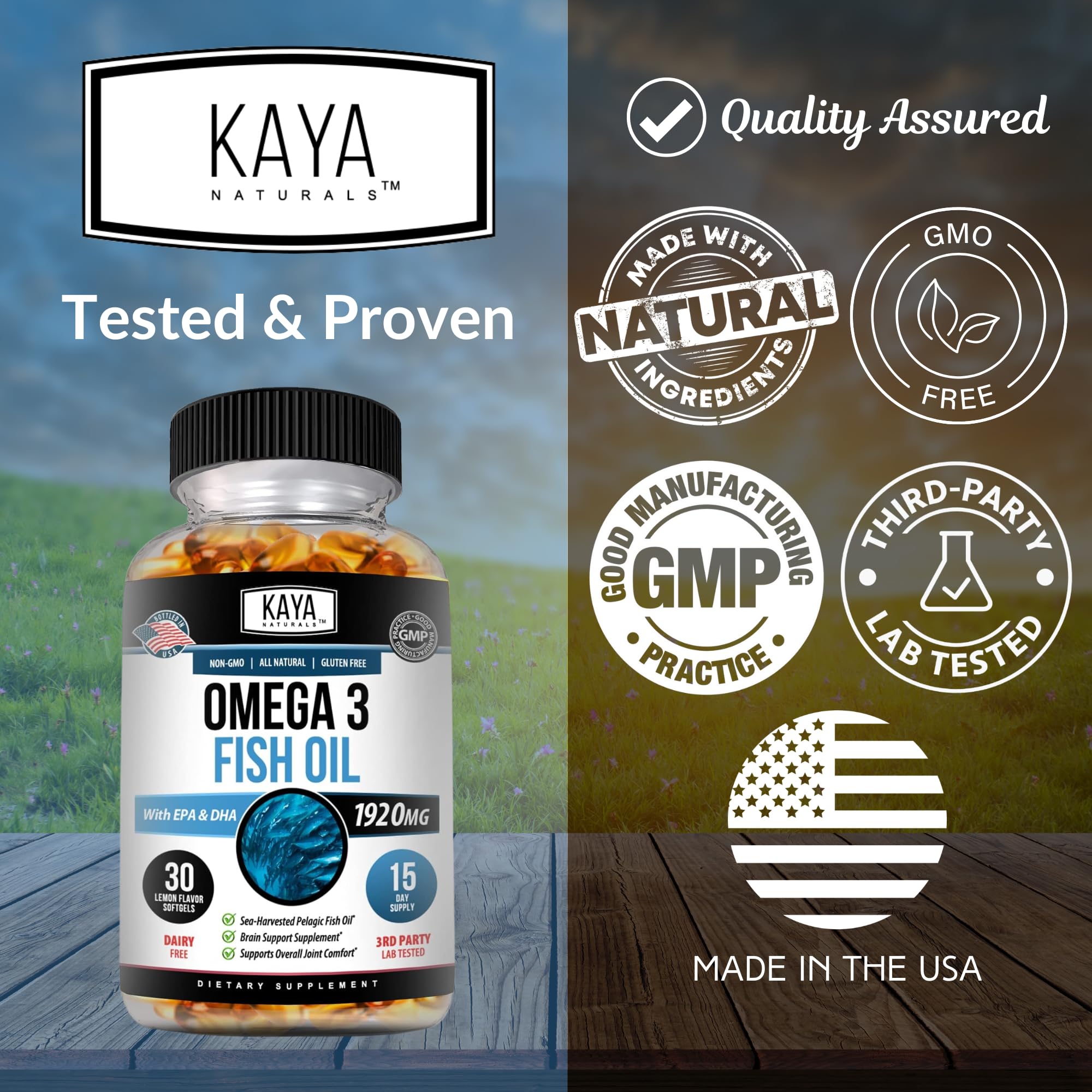 Kaya Naturals Omega-3 Fish Oil Supplement | 100% Pure Sea-Harvested Pelagic | No Fishy Aftertaste | 30 Softgels