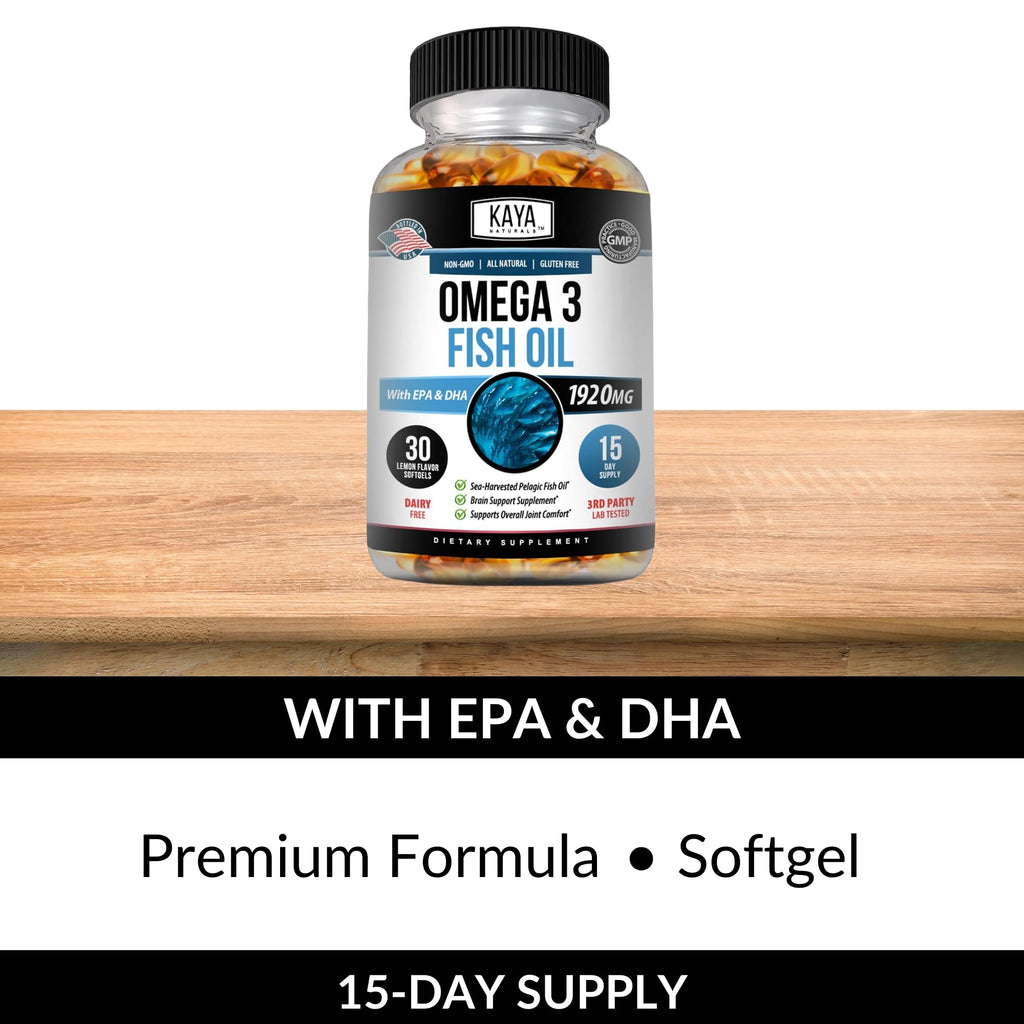 Kaya Naturals Omega-3 Fish Oil Supplement | 100% Pure Sea-Harvested Pelagic | No Fishy Aftertaste | 30 Softgels