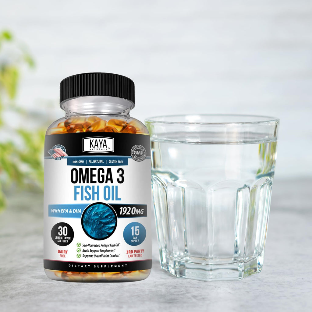 Kaya Naturals Omega-3 Fish Oil Supplement | 100% Pure Sea-Harvested Pelagic | No Fishy Aftertaste | 30 Softgels