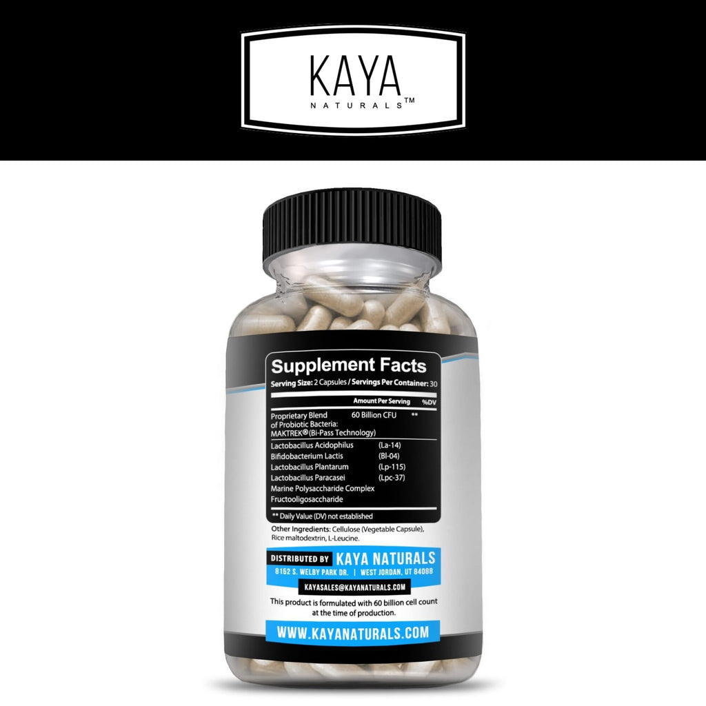 Kaya Naturals Probiotic 60 Billion CFU – Probiotics for Women, Men & Adults | Gut Health & Immune Support | 60 Vegetable Capsules