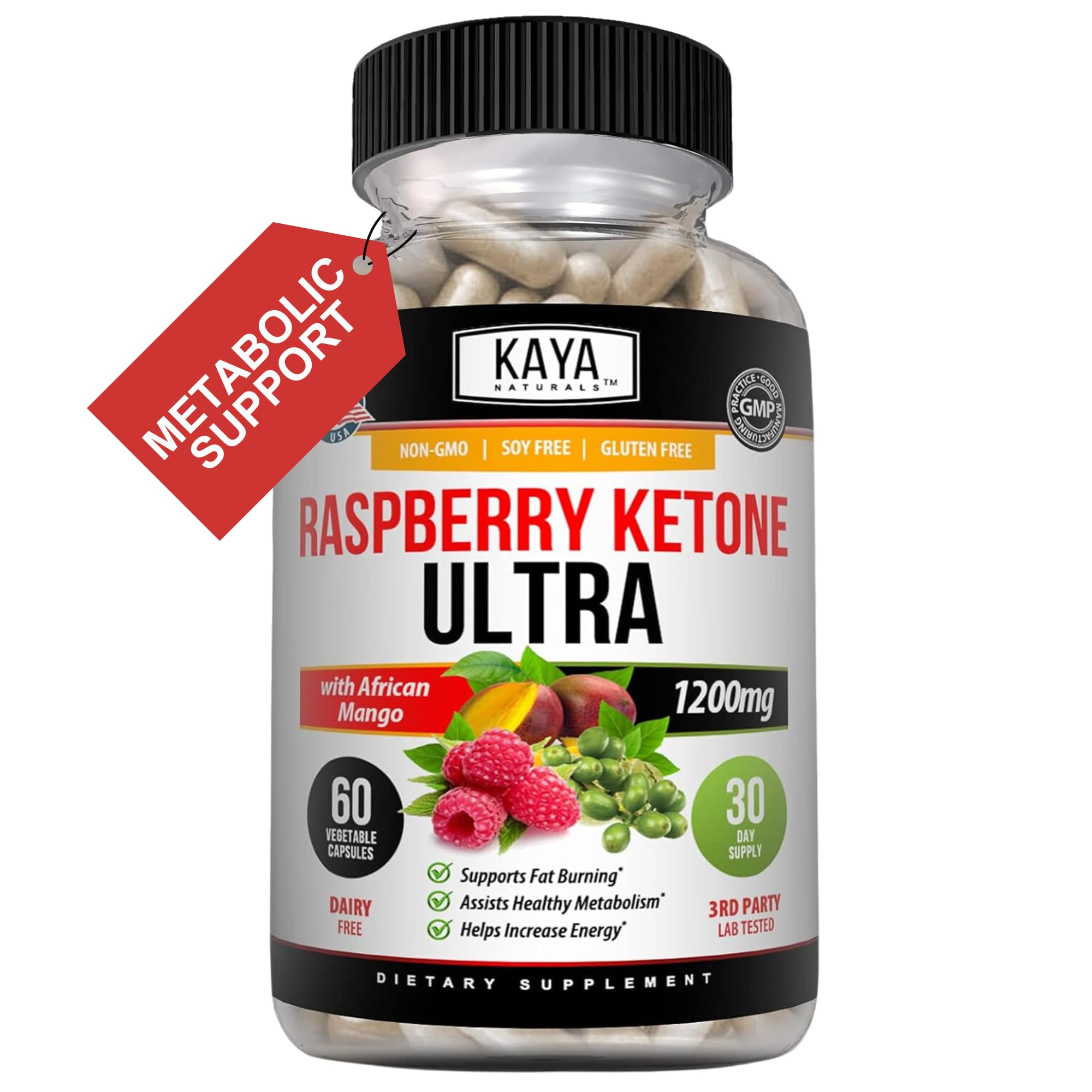 Kaya Naturals Raspberry Ketone Keto Diet - Weight Loss & Appetite Support (60 Count)