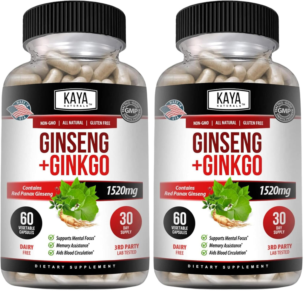 Kaya Naturals Red Panax Ginseng + Ginkgo Biloba – Nootropic Brain Support (2x60)