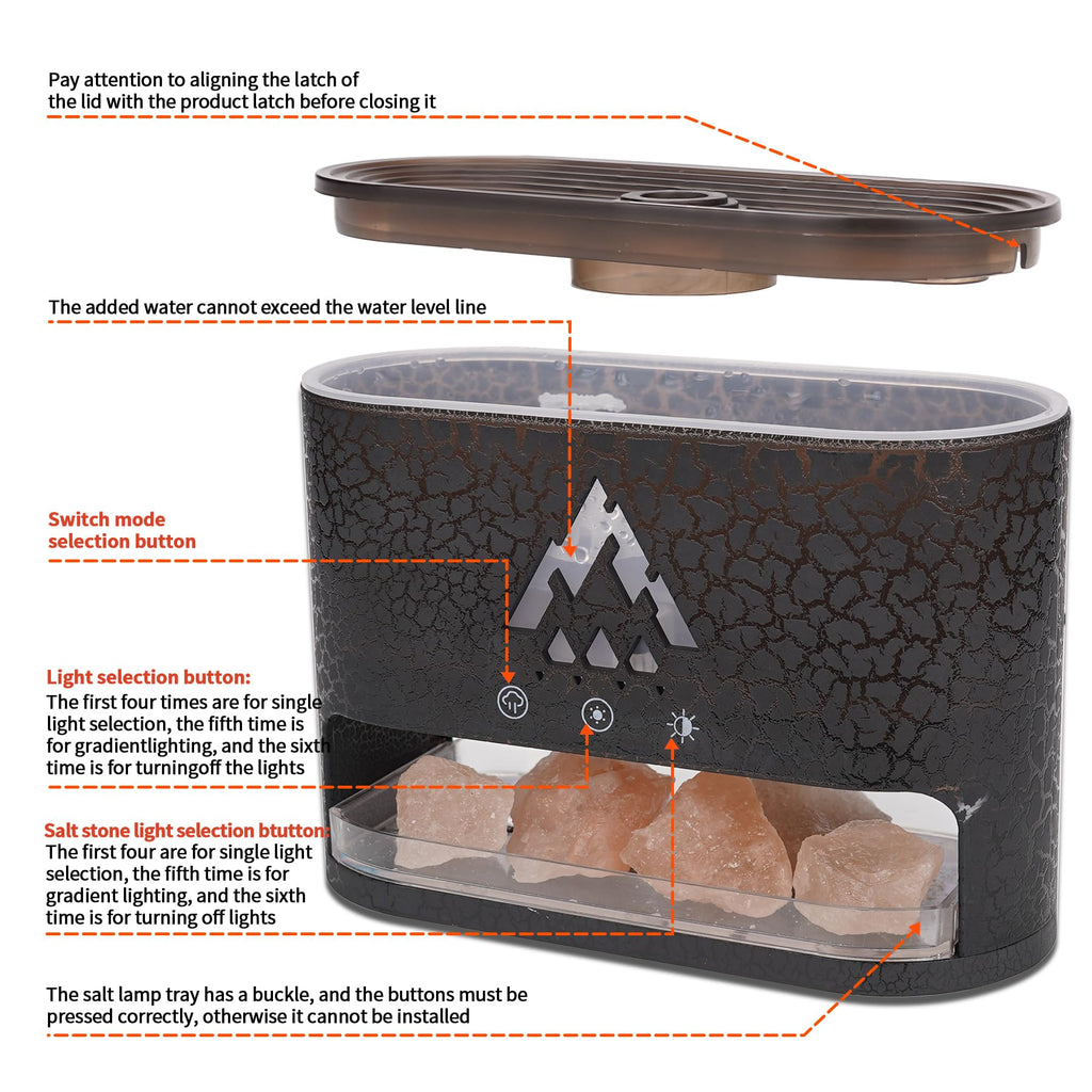 KCKJ Essential Oil Diffuser 250ML – Flame & Jellyfish Modes with Himalayan Pink Salt