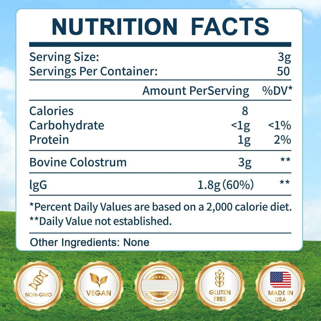 KEDISOM Grass-Fed Bovine Colostrum Powder - 60% IgG, 3000 mg, Gut & Immune Support