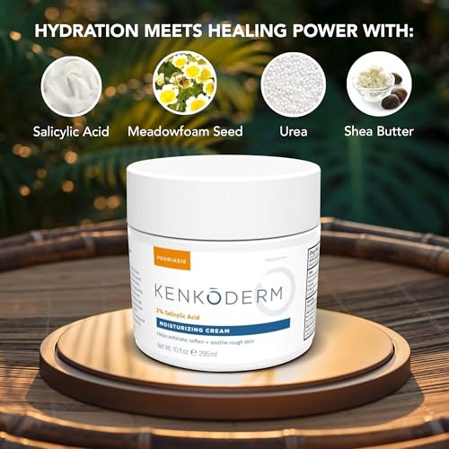 Kenkoderm Psoriasis Cream — 2% Salicylic Acid, Fragrance-Free Moisturizer (10 oz)