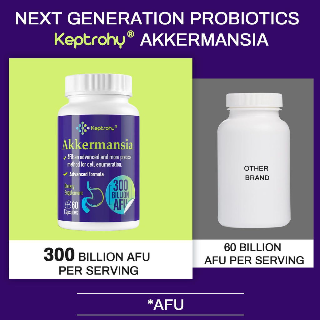 Keptrohy 300 Billion AFU Akkermansia Probiotic for Gut Health | 120 Count