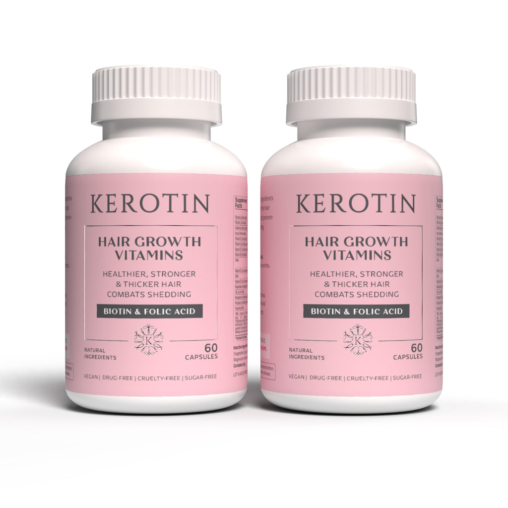 Kerotin Hair Growth Vitamins – Biotin, DHT Blocker & Collagen Support, 120 Pills (2 Months Supply)