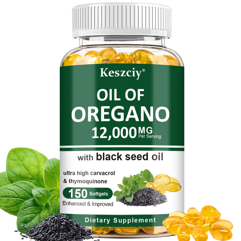 Keszciy 150 Softgels Oil of Oregano with Black Seed Oil – 2 in 1 Immune Support, High Carvacrol & Thymoquinone, Non-GMO, 1 Pack