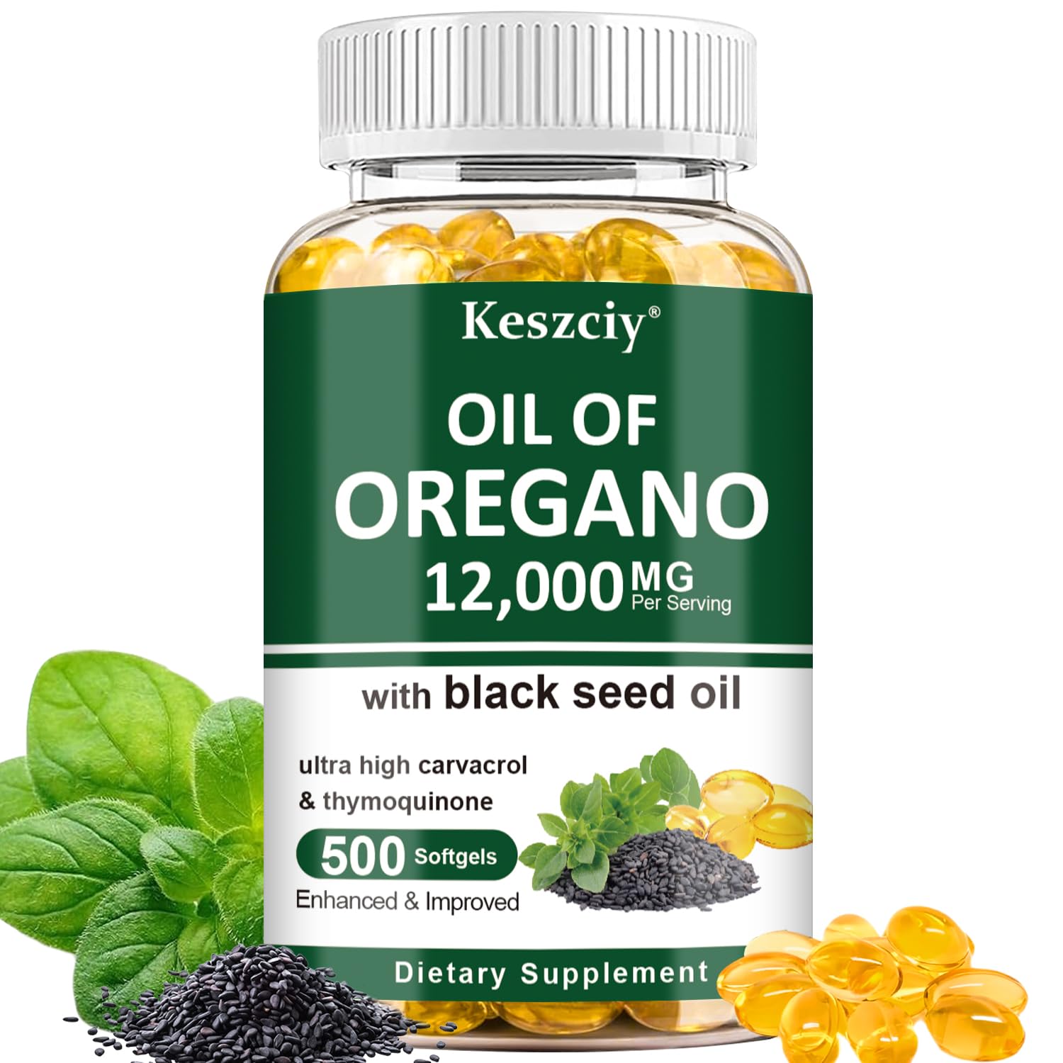 Keszciy 500 Softgels: Oregano & Black Seed Oil 2 in 1 Immune Support