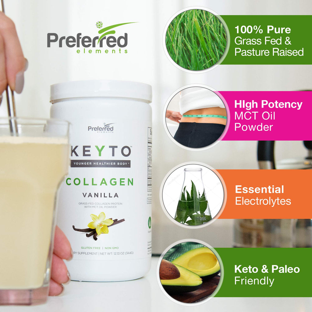 Keto Collagen Protein Powder with MCT Oil – Grass-Fed, Pasture-Raised, Hydrolyzed Collagen – Vanilla | KEYTO