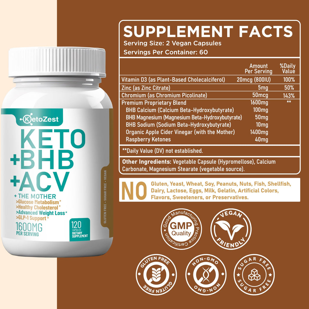 KetoZest Keto ACV BHB Capsules 1600mg – Weight Loss & Ketosis