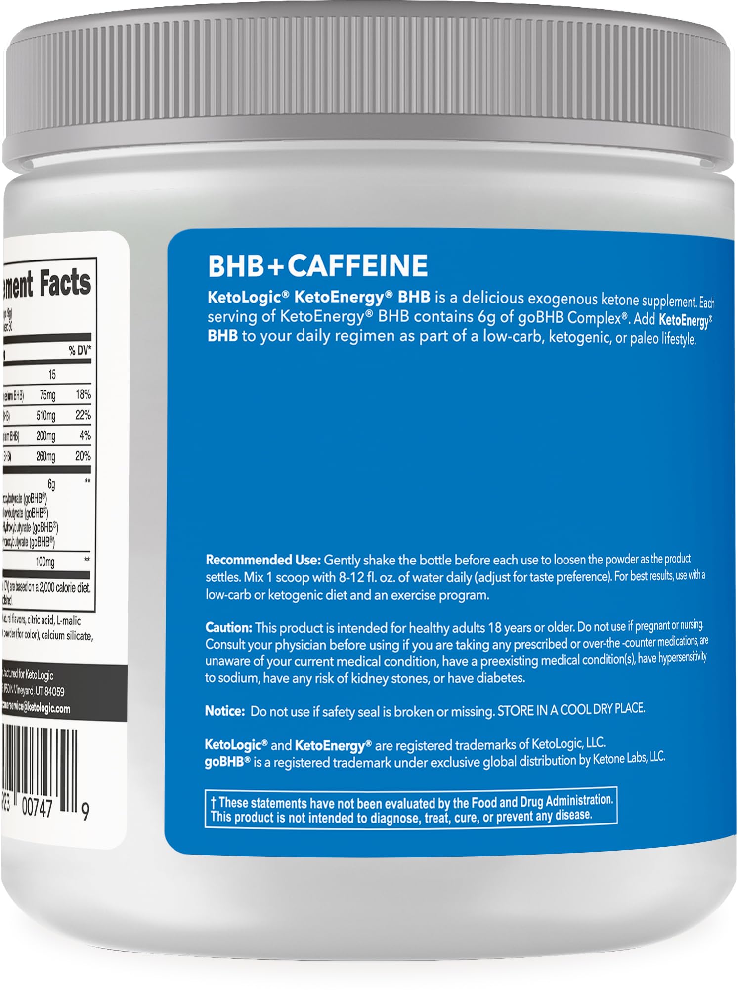 KetoEnergy BHB Exogenous Ketones Powder with Caffeine – Raspberry Lemonade (30 Servings)