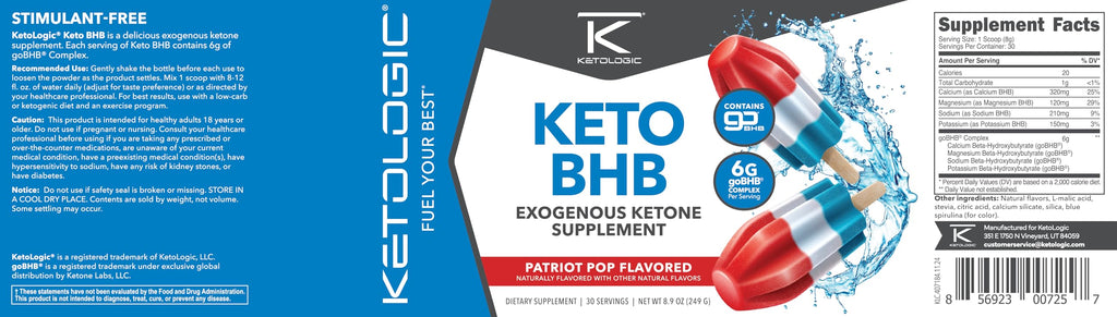Ketologic Keto BHB Patriot Pop – 30 Servings Exogenous Ketone (goBHB)