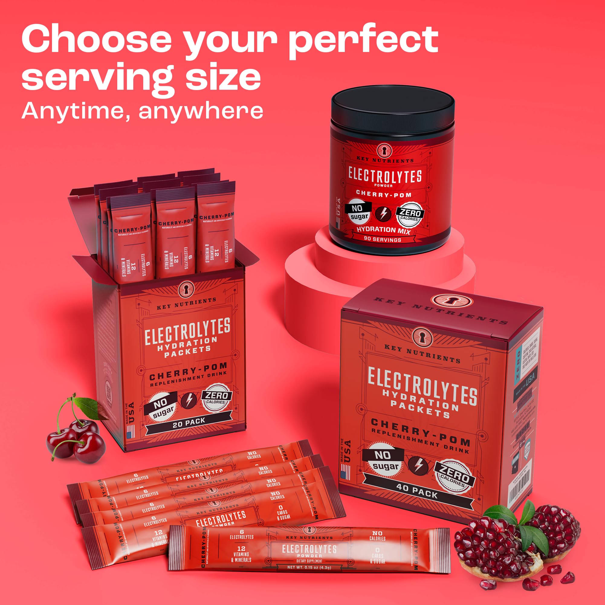 KEY NUTRIENTS Electrolytes Cherry Pom 20's | Hydration Powder