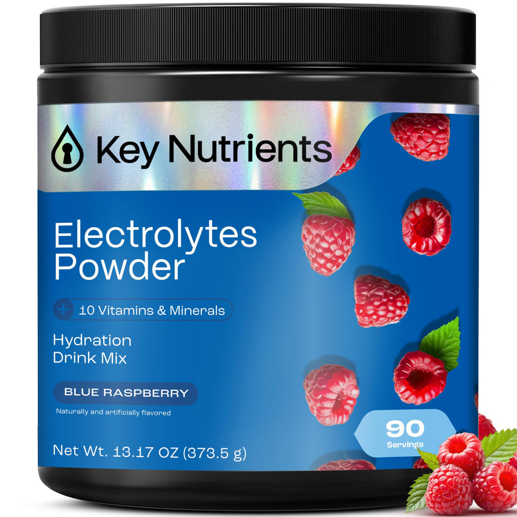 KEY NUTRIENTS Multivitamin Electrolytes Powder No Sugar – Blue Raspberry Hydration | Made in USA